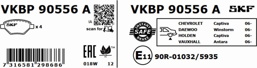 SKF VKBP 90556 A - Bromsbeläggssats, skivbroms xdelar.se