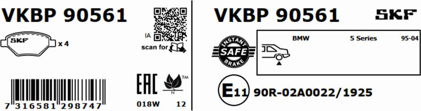 SKF VKBP 90561 - Bromsbeläggssats, skivbroms xdelar.se