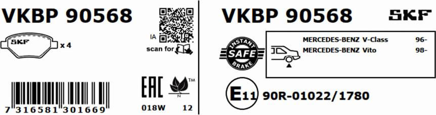 SKF VKBP 90568 - Bromsbeläggssats, skivbroms xdelar.se