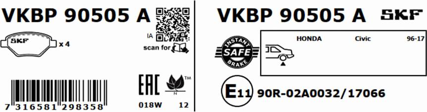 SKF VKBP 90505 A - Bromsbeläggssats, skivbroms xdelar.se