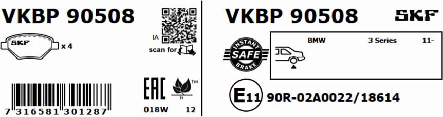 SKF VKBP 90508 - Bromsbeläggssats, skivbroms xdelar.se