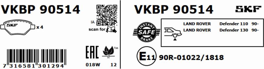 SKF VKBP 90514 - Bromsbeläggssats, skivbroms xdelar.se