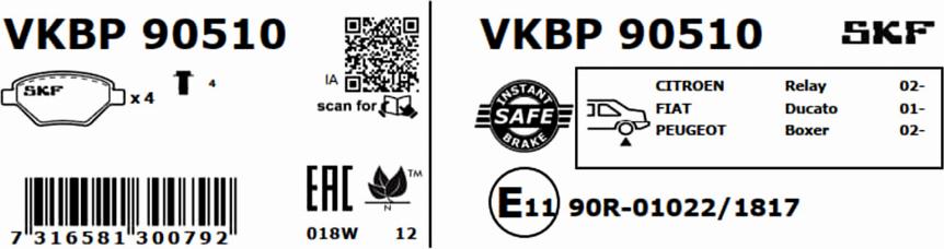 SKF VKBP 90510 - Bromsbeläggssats, skivbroms xdelar.se