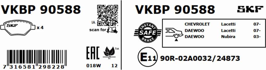 SKF VKBP 90588 - Bromsbeläggssats, skivbroms xdelar.se