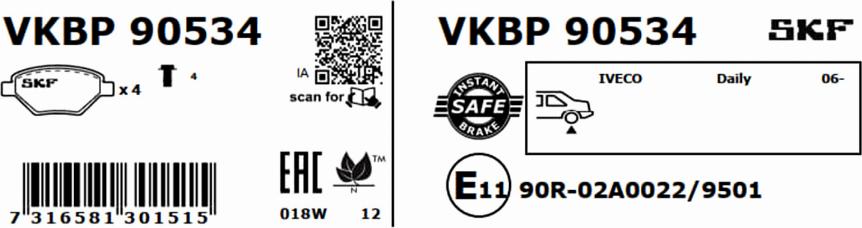 SKF VKBP 90534 - Bromsbeläggssats, skivbroms xdelar.se