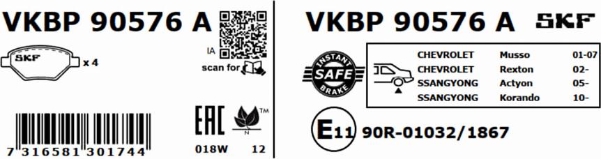 SKF VKBP 90576 A - Bromsbeläggssats, skivbroms xdelar.se