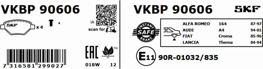 SKF VKBP 90606 - Bromsbeläggssats, skivbroms xdelar.se