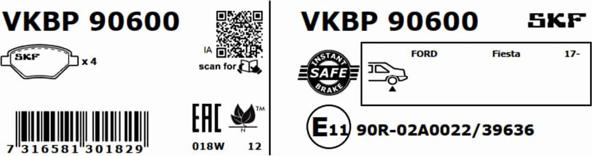 SKF VKBP 90600 - Bromsbeläggssats, skivbroms xdelar.se