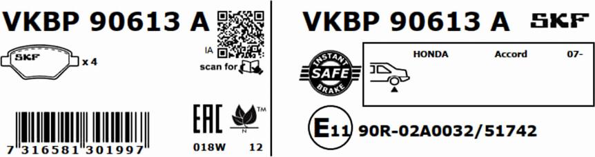 SKF VKBP 90613 A - Bromsbeläggssats, skivbroms xdelar.se