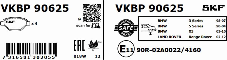 SKF VKBP 90625 - Bromsbeläggssats, skivbroms xdelar.se