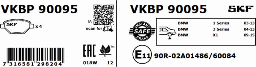 SKF VKBP 90095 - Bromsbeläggssats, skivbroms xdelar.se