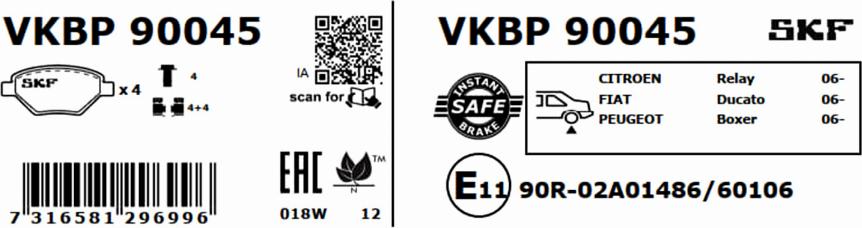 SKF VKBP 90045 - Bromsbeläggssats, skivbroms xdelar.se