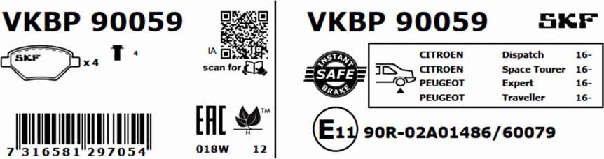 SKF VKBP 90059 - Bromsbeläggssats, skivbroms xdelar.se