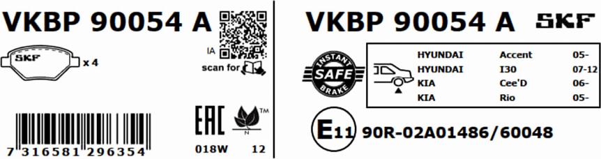 SKF VKBP 90054 A - Bromsbeläggssats, skivbroms xdelar.se