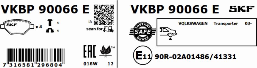 SKF VKBP 90066 E - Bromsbeläggssats, skivbroms xdelar.se