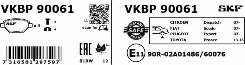 SKF VKBP 90061 - Bromsbeläggssats, skivbroms xdelar.se