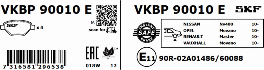 SKF VKBP 90010 E - Bromsbeläggssats, skivbroms xdelar.se