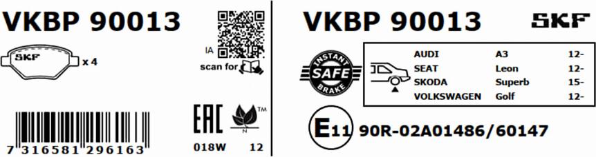 SKF VKBP 90013 - Bromsbeläggssats, skivbroms xdelar.se