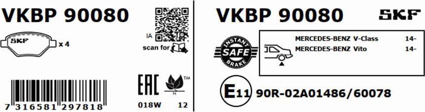 SKF VKBP 90080 - Bromsbeläggssats, skivbroms xdelar.se