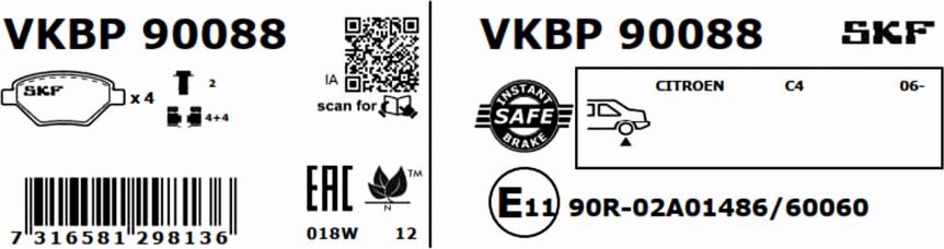 SKF VKBP 90088 - Bromsbeläggssats, skivbroms xdelar.se