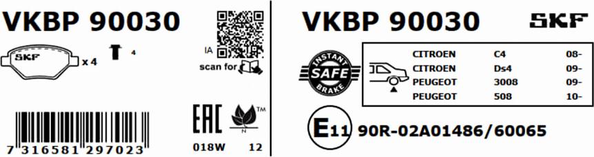 SKF VKBP 90030 - Bromsbeläggssats, skivbroms xdelar.se