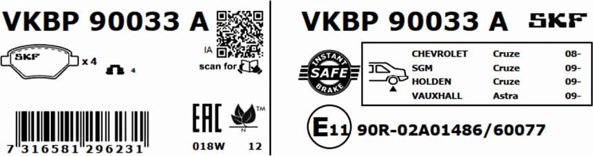 SKF VKBP 90033 A - Bromsbeläggssats, skivbroms xdelar.se