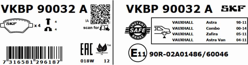 SKF VKBP 90032 A - Bromsbeläggssats, skivbroms xdelar.se