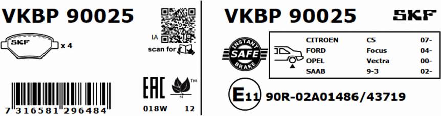 SKF VKBP 90025 - Bromsbeläggssats, skivbroms xdelar.se