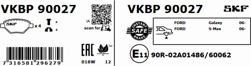 SKF VKBP 90027 - Bromsbeläggssats, skivbroms xdelar.se