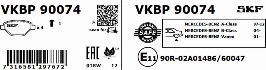 SKF VKBP 90074 - Bromsbeläggssats, skivbroms xdelar.se