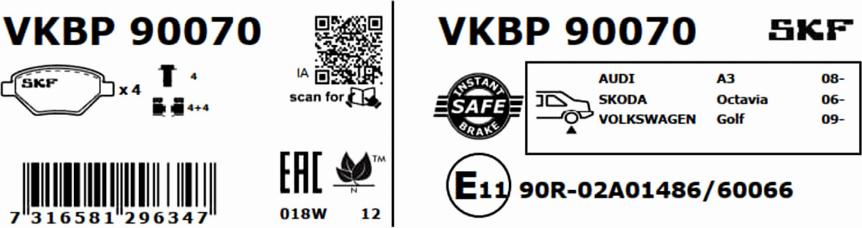 SKF VKBP 90070 - Bromsbeläggssats, skivbroms xdelar.se