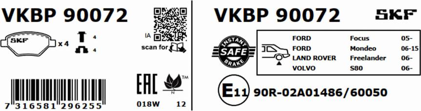 SKF VKBP 90072 - Bromsbeläggssats, skivbroms xdelar.se