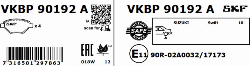 SKF VKBP 90192 A - Bromsbeläggssats, skivbroms xdelar.se