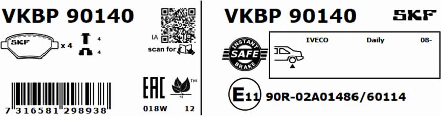 SKF VKBP 90140 - Bromsbeläggssats, skivbroms xdelar.se