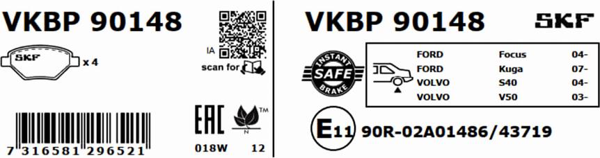 SKF VKBP 90148 - Bromsbeläggssats, skivbroms xdelar.se