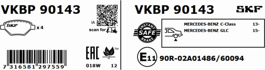 SKF VKBP 90143 - Bromsbeläggssats, skivbroms xdelar.se