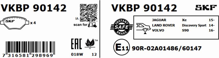 SKF VKBP 90142 - Bromsbeläggssats, skivbroms xdelar.se