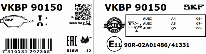 SKF VKBP 90150 - Bromsbeläggssats, skivbroms xdelar.se