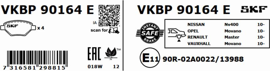 SKF VKBP 90164 E - Bromsbeläggssats, skivbroms xdelar.se