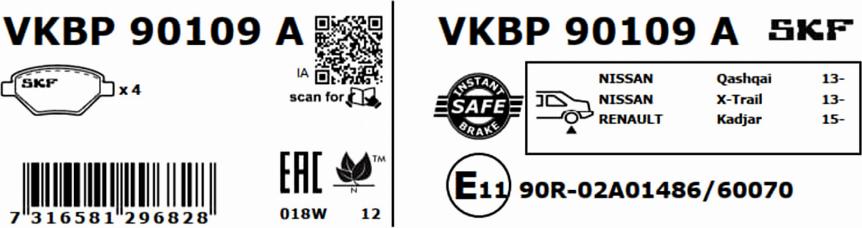 SKF VKBP 90109 A - Bromsbeläggssats, skivbroms xdelar.se