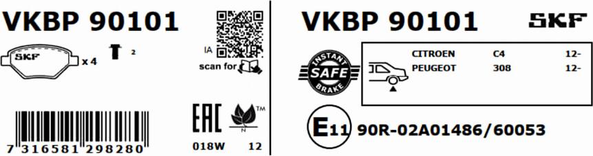 SKF VKBP 90101 - Bromsbeläggssats, skivbroms xdelar.se