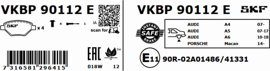 SKF VKBP 90112 E - Bromsbeläggssats, skivbroms xdelar.se