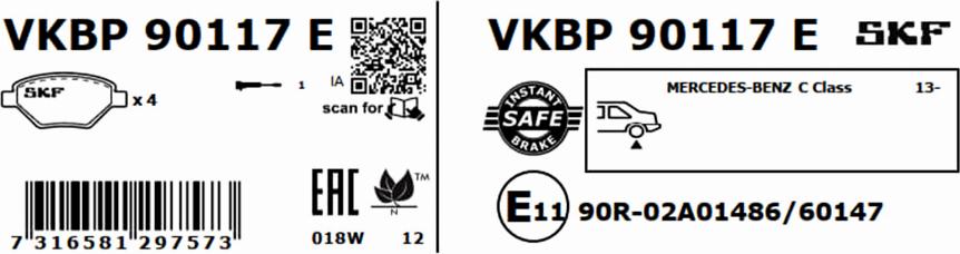 SKF VKBP 90117 E - Bromsbeläggssats, skivbroms xdelar.se