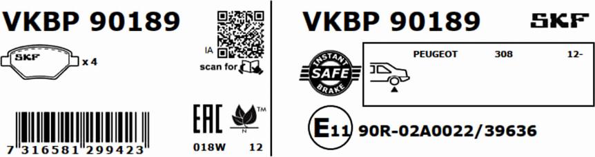 SKF VKBP 90189 - Bromsbeläggssats, skivbroms xdelar.se