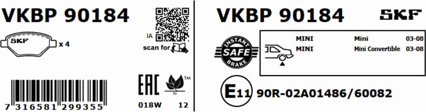 SKF VKBP 90184 - Bromsbeläggssats, skivbroms xdelar.se