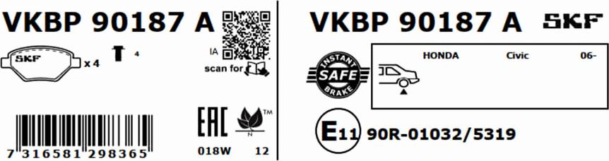 SKF VKBP 90187 A - Bromsbeläggssats, skivbroms xdelar.se