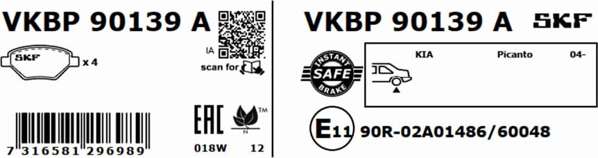 SKF VKBP 90139 A - Bromsbeläggssats, skivbroms xdelar.se