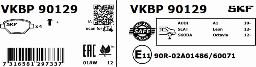 SKF VKBP 90129 - Bromsbeläggssats, skivbroms xdelar.se