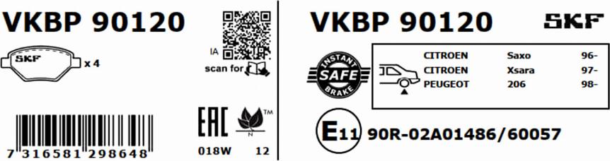 SKF VKBP 90120 - Bromsbeläggssats, skivbroms xdelar.se