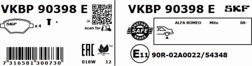 SKF VKBP 90398 E - Bromsbeläggssats, skivbroms xdelar.se